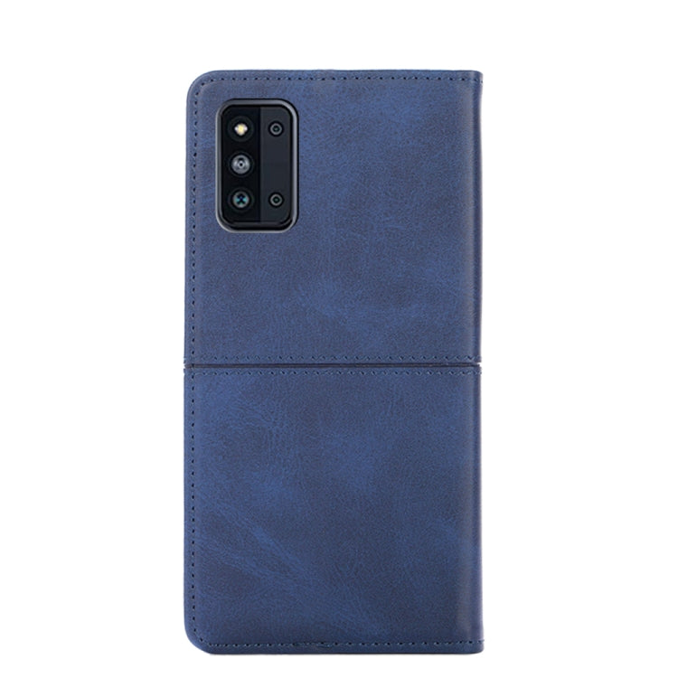 Para Samsung Galaxy F52 5G Textura de vaca Magnetic Horizontal Flip Cuero Caja (azul)