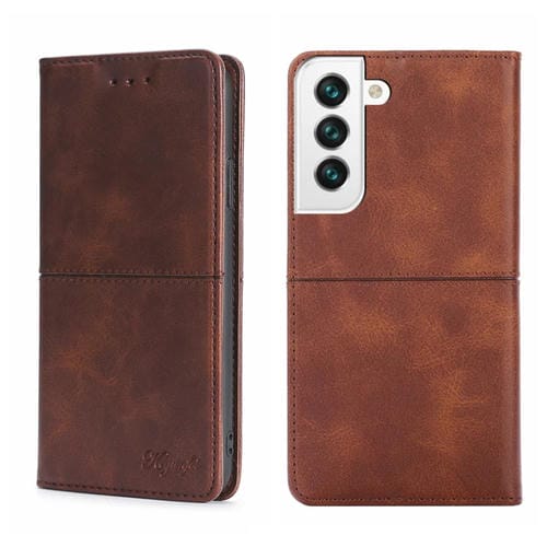 Para Samsung Galaxy S22 Textura de vaca Magnetic Horizontal Flip Leather Caja de teléfono (marrón oscuro)