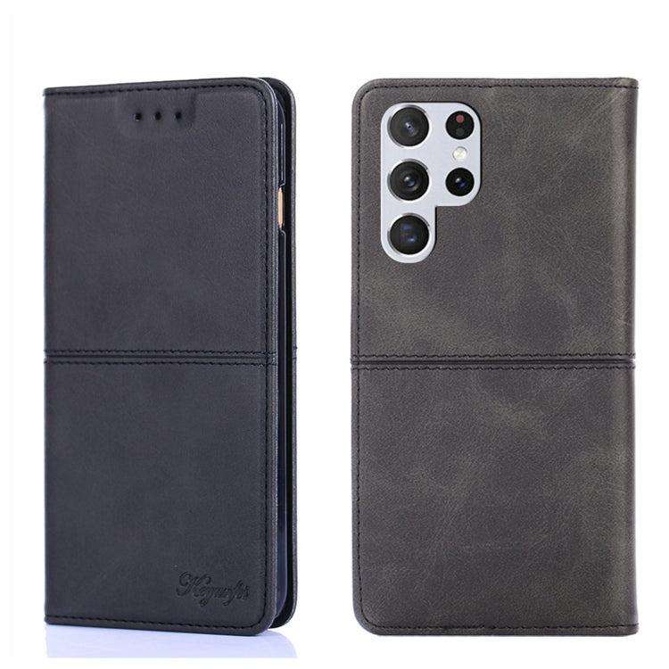 Para Samsung Galaxy S22 Ultra Cow Texture Magnetic Horizontal Flip Cuero Case (negro)