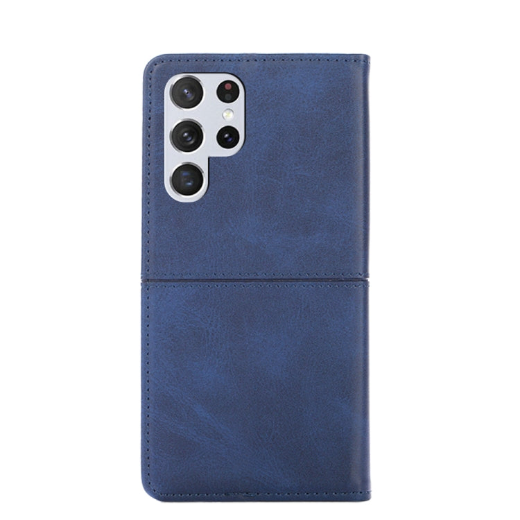 Para Samsung Galaxy S22 Ultra Cow Texture Magnetic Horizontal Flip Cuero Case (azul)