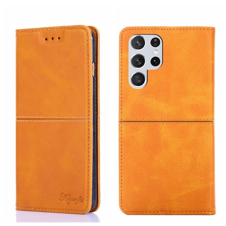 Para Samsung Galaxy S22 Ultra Cow Texture Magnetic Horizontal Flip Cuero Caja (marrón claro)