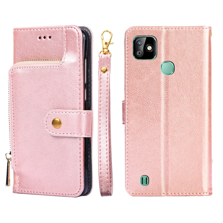 Funda de Cuero para Infinix Smart HD 2021/X612 con Bolsa de Cremallera (Oro Rosa)