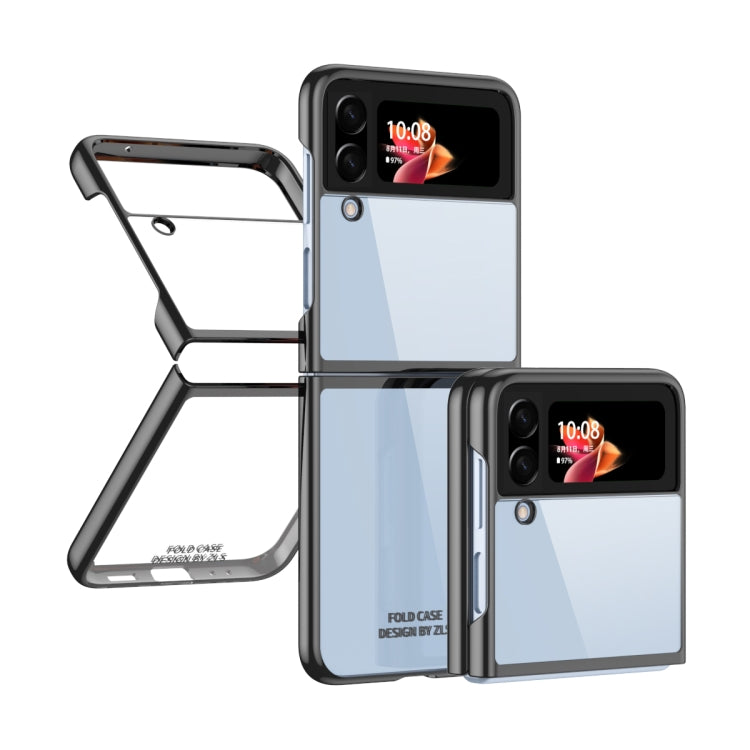 Caja del teléfono para Samsung Galaxy Z Flip4 galvanoplastia transparente (Negro)