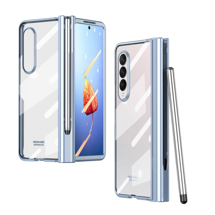 Para Samsung Galaxy Z Fold4 Estuche para teléfono con bisagra de galvanoplastia integrada de cuerpo completo con ranura para bolígrafo (Azul)