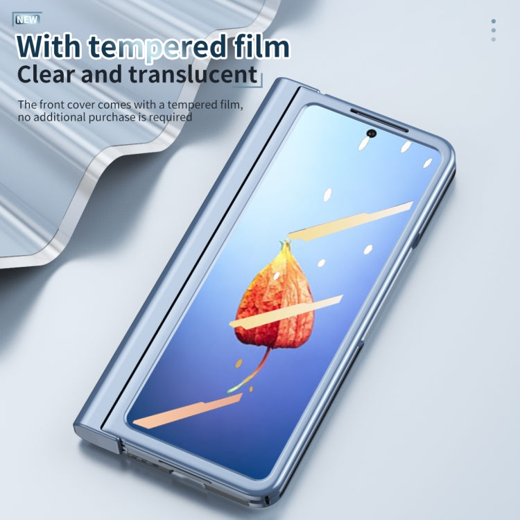 Para Samsung Galaxy Z Fold4 Estuche para teléfono con bisagra de galvanoplastia integrada de cuerpo completo con ranura para bolígrafo (Azul)