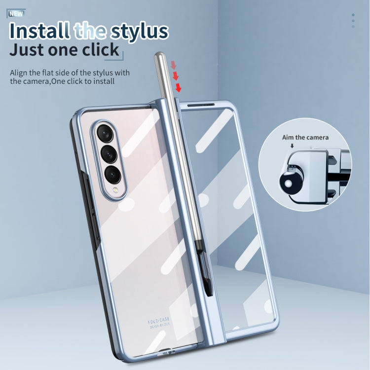 Para Samsung Galaxy Z Fold4 Estuche para teléfono con bisagra de galvanoplastia integrada de cuerpo completo con ranura para bolígrafo (Azul)