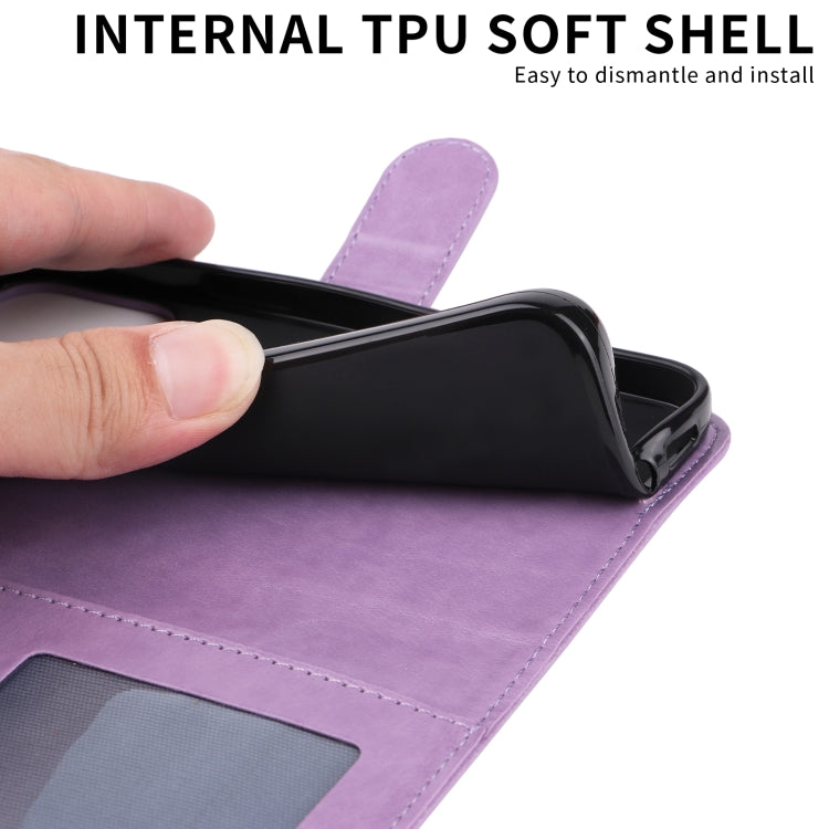 Para Samsung Galaxy S10+ Estuche para teléfono de cuero con estampado de girasol en relieve (púrpura)