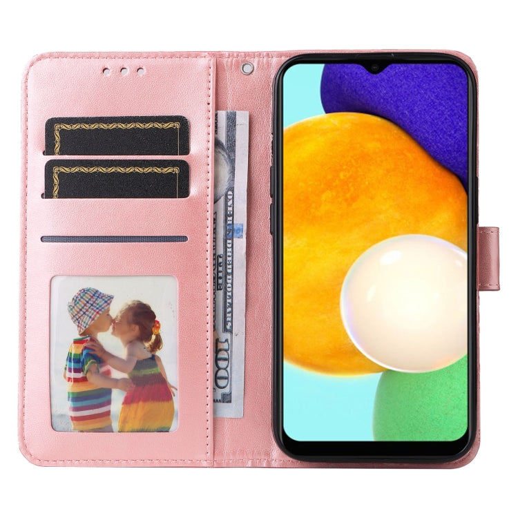 Para Samsung Galaxy A03s EU 166mm/ A02s US 166mm Estuche para teléfono de cuero con estampado de girasol en relieve (rosa)