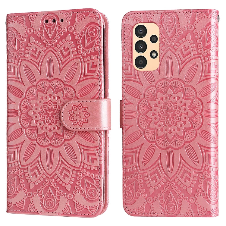 Para Samsung Galaxy A13 4G Estuche para teléfono de cuero con estampado de girasol en relieve (rosa)