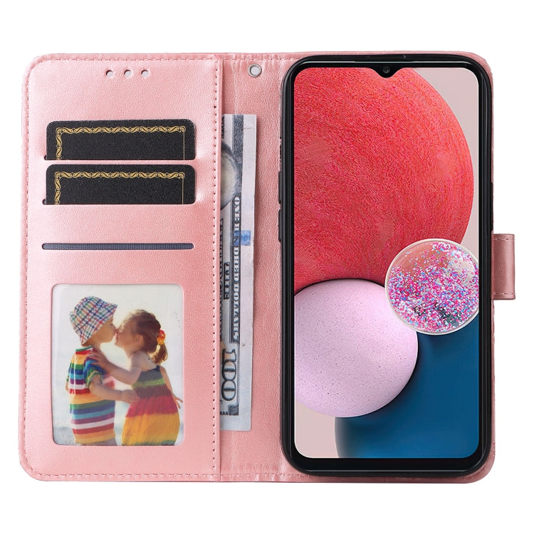 Para Samsung Galaxy A13 4G Estuche para teléfono de cuero con estampado de girasol en relieve (rosa)