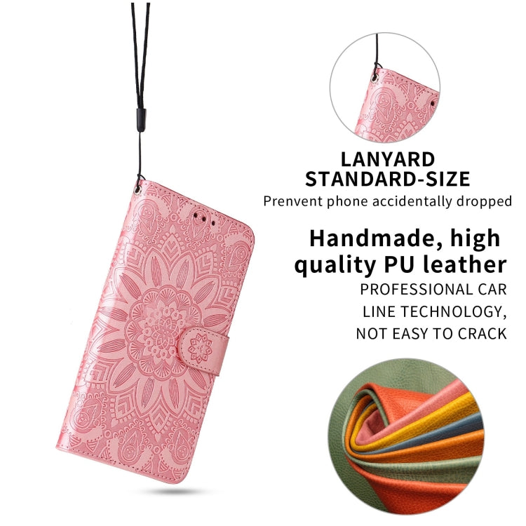 Para Samsung Galaxy A13 4G Estuche para teléfono de cuero con estampado de girasol en relieve (rosa)