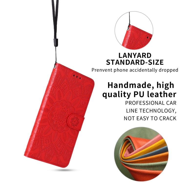 Para Samsung Galaxy A13 5G Estuche para teléfono de cuero con estampado de girasol en relieve (rojo)