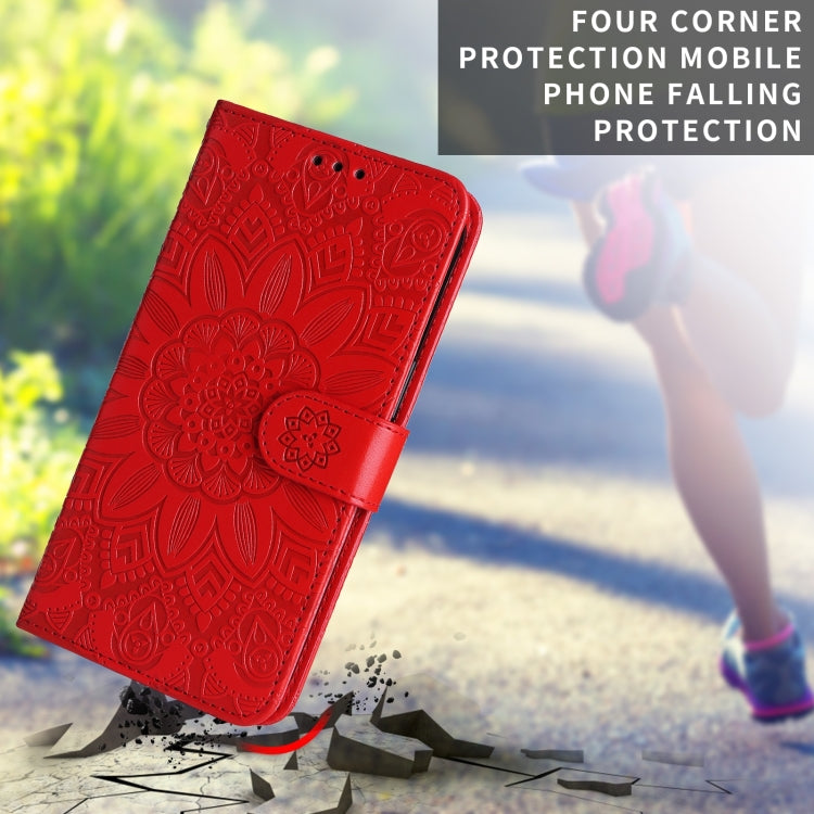 Para Samsung Galaxy A13 5G Estuche para teléfono de cuero con estampado de girasol en relieve (rojo)