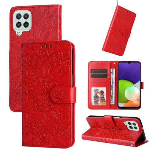 Funda para Samsung Galaxy A22 4G M22 M32 4G Global Relieve Sunflower Cuero (Rojo)
