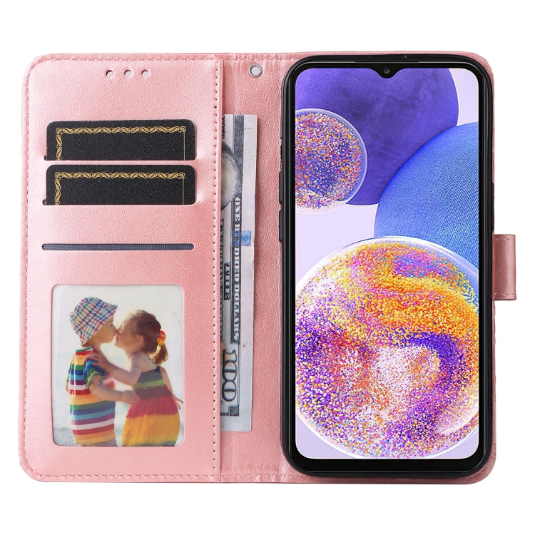 Para Samsung Galaxy A23 4G/5G / M23 5G / F23 5G Estuche para teléfono de cuero con estampado de girasol en relieve (rosa)