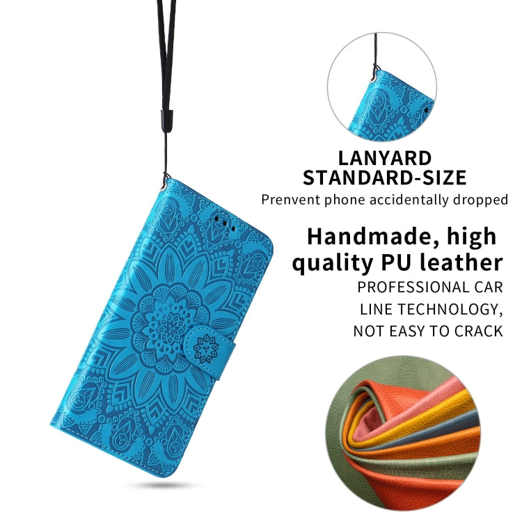 Para Samsung Galaxy A32 5G Estuche para teléfono de cuero con estampado de girasol en relieve (Azul)