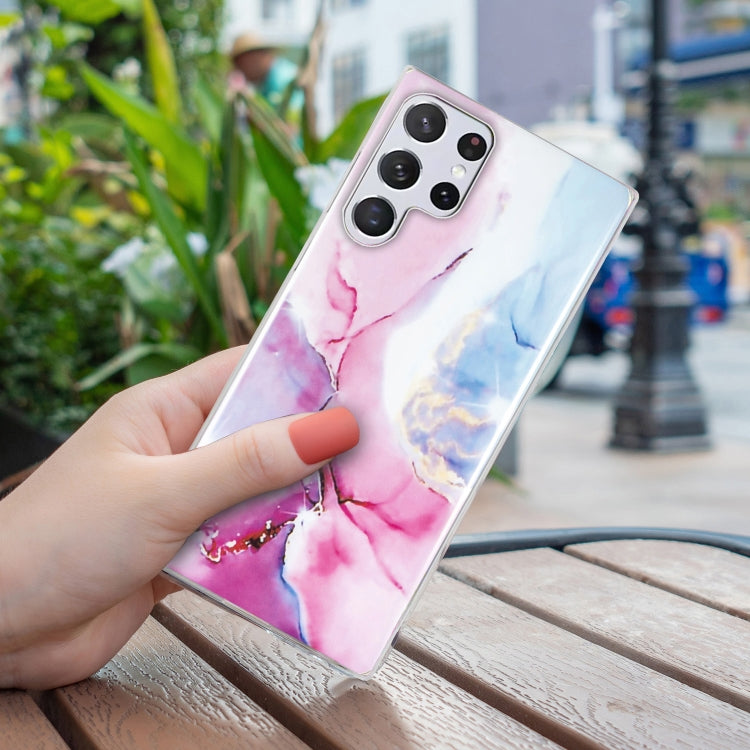 Para Samsung Galaxy S22 Ultra 5G IMD Marble Pattern TPU Funda para teléfono (rosa azul)