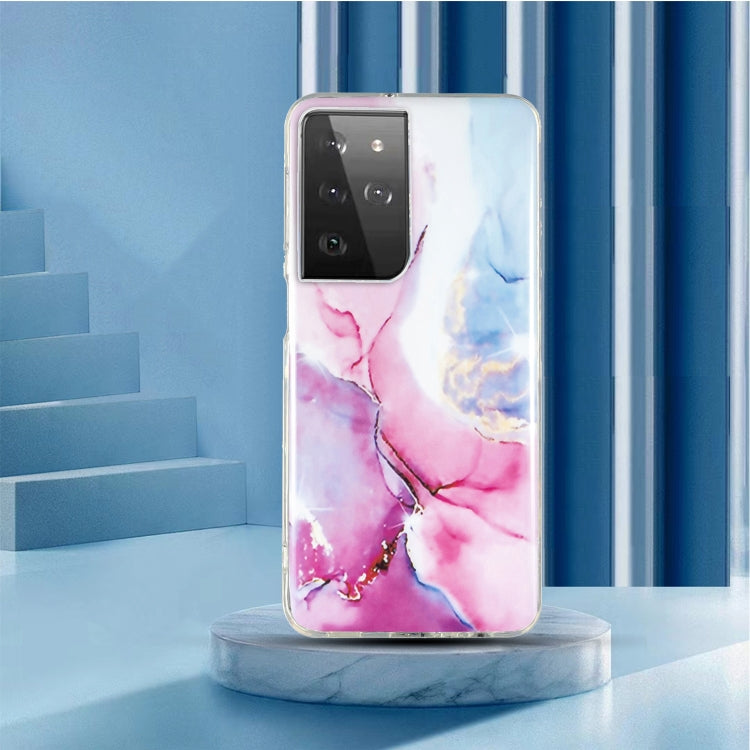 Para Samsung Galaxy S21 Ultra 5G IMD Marble Pattern TPU Funda para teléfono (rosa azul)