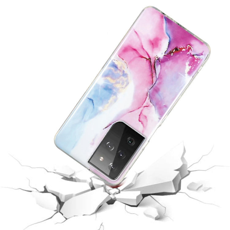 Para Samsung Galaxy S21 Ultra 5G IMD Marble Pattern TPU Funda para teléfono (rosa azul)