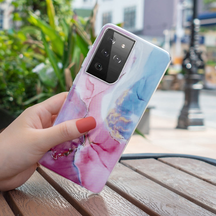 Para Samsung Galaxy S21 Ultra 5G IMD Marble Pattern TPU Funda para teléfono (rosa azul)