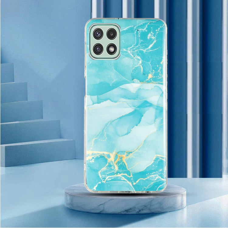 Para Samsung Galaxy A22 5G IMD Marble Pattern TPU Phone Case (Verde)