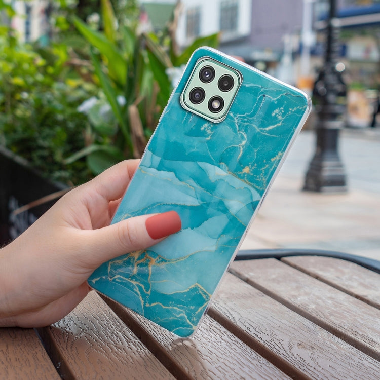 Para Samsung Galaxy A22 5G IMD Marble Pattern TPU Phone Case (Verde)