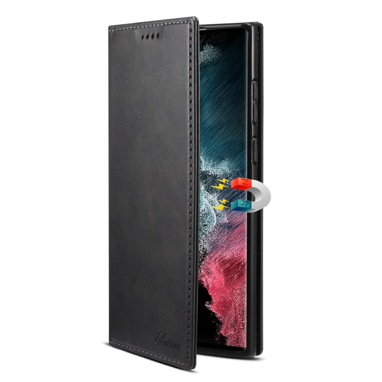 For Samsung Galaxy S22 Ultra Calf Texture Horizontal Flip Leather Phone Case(Black)