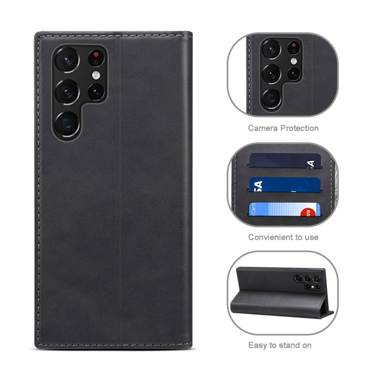 For Samsung Galaxy S22 Ultra Calf Texture Horizontal Flip Leather Phone Case(Black)