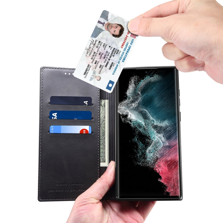 For Samsung Galaxy S22 Ultra Calf Texture Horizontal Flip Leather Phone Case(Black)