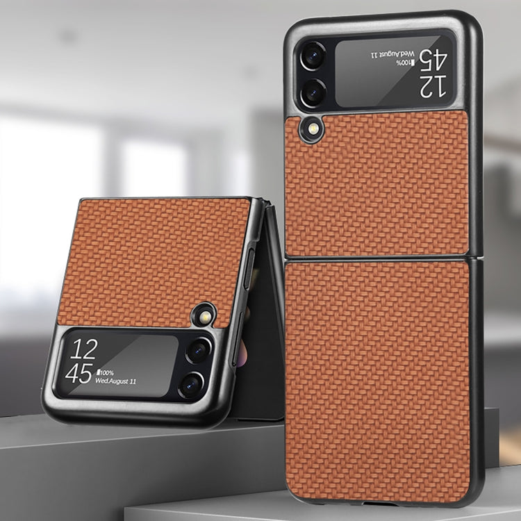 Para Samsung Galaxy Z Flip4 5G Cross Pattern Slim PC Funda protectora para teléfono (Marrón)
