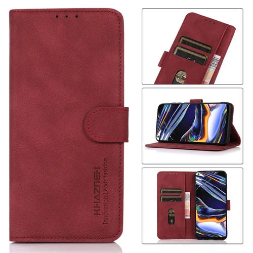 Para Samsung Galaxy M13 4G KHAZNEH Funda de cuero con textura mate para teléfono (Rojo)