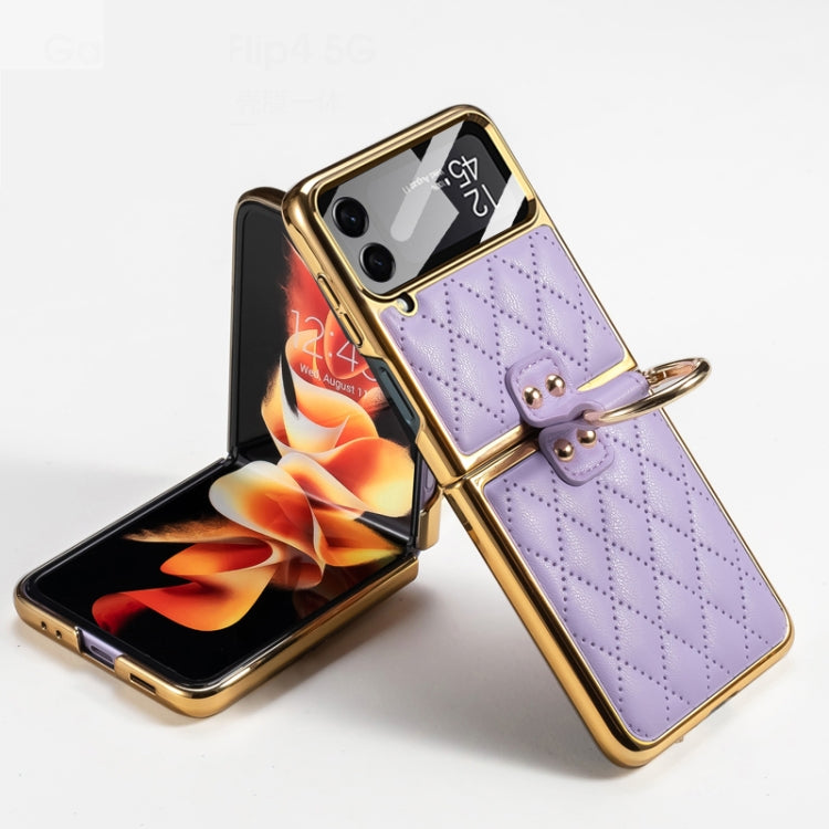 Para Samsung Galaxy Z Flip4 GKK Recubrimiento integrado + Funda de cuero para teléfono con anillo (Púrpura)