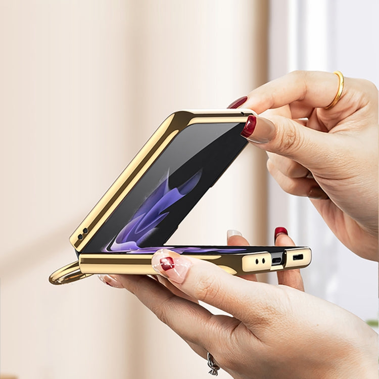 Para Samsung Galaxy Z Flip4 GKK Recubrimiento integrado + Funda de cuero para teléfono con anillo (Púrpura)