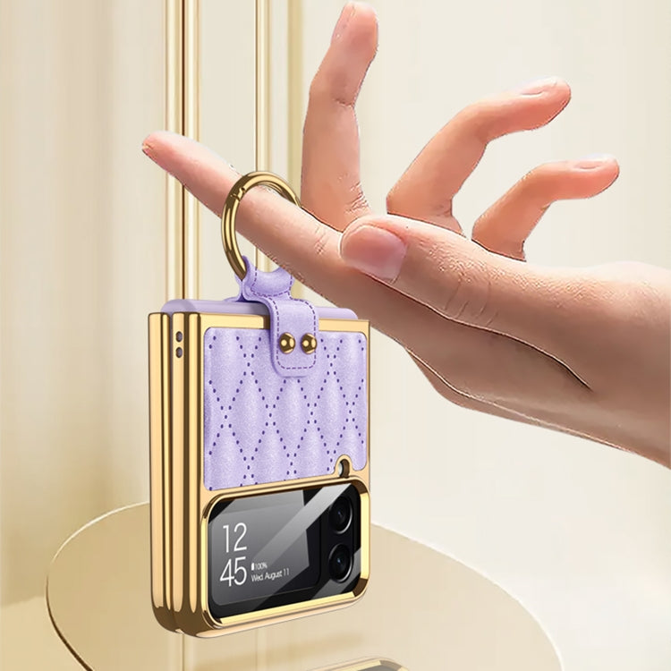 Para Samsung Galaxy Z Flip4 GKK Recubrimiento integrado + Funda de cuero para teléfono con anillo (Matcha Green)