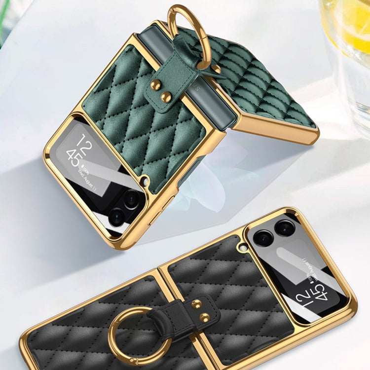 Para Samsung Galaxy Z Flip4 GKK Recubrimiento integrado + Funda de cuero para teléfono con anillo (Púrpura)