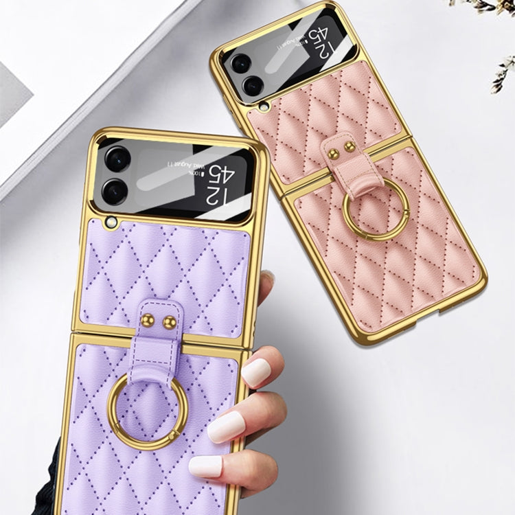 Para Samsung Galaxy Z Flip4 GKK Recubrimiento integrado + Funda de cuero para teléfono con anillo (Matcha Green)