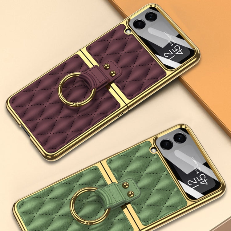 Para Samsung Galaxy Z Flip4 GKK Recubrimiento integrado + Funda de cuero para teléfono con anillo (Púrpura)
