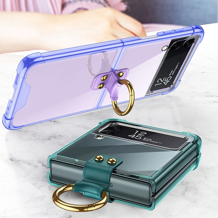 Para Samsung Galaxy Z Flip4 GKK Airbag funda protectora para teléfono con anillo (verde)