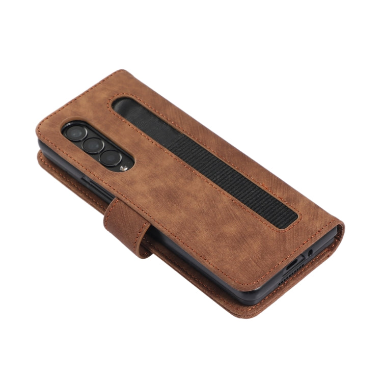 Funda de cuero con tapa horizontal para Samsung Galaxy Z Fold4 con ranura para bolígrafo (marrón)