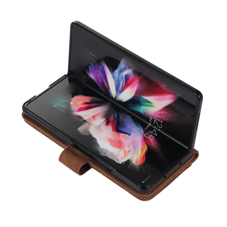 Funda de cuero con tapa horizontal para Samsung Galaxy Z Fold4 con ranura para bolígrafo (marrón)