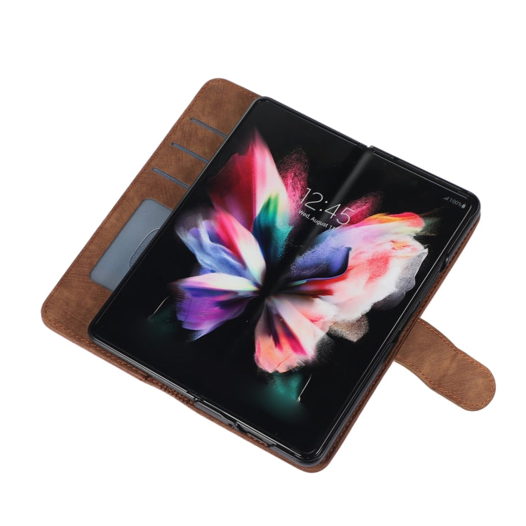 Funda de cuero con tapa horizontal para Samsung Galaxy Z Fold4 con ranura para bolígrafo (marrón)