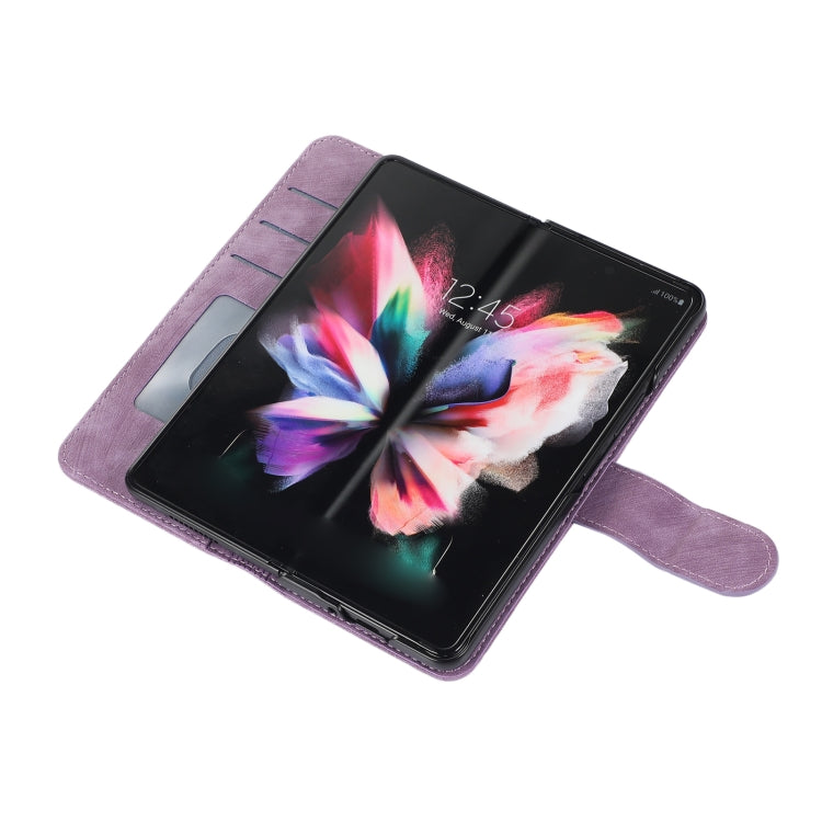Funda de cuero con tapa horizontal para Samsung Galaxy Z Fold3 5G con ranura para bolígrafo (púrpura)