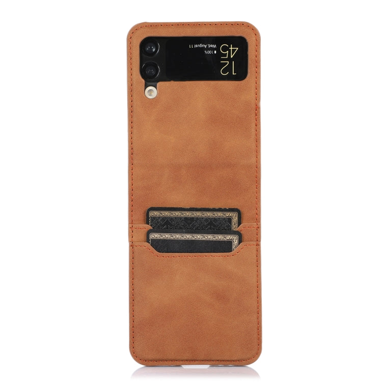 Funda de cuero para teléfono con ranura para tarjeta Samsung Galaxy Z Flip4 (marrón)