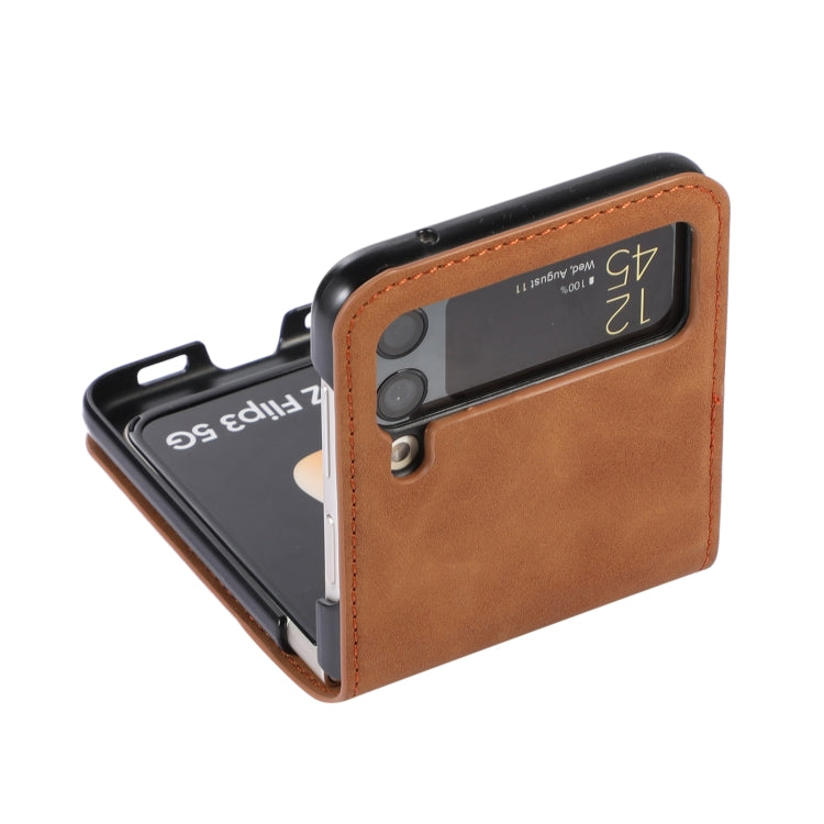 Funda de cuero para teléfono con ranura para tarjeta Samsung Galaxy Z Flip4 (marrón)