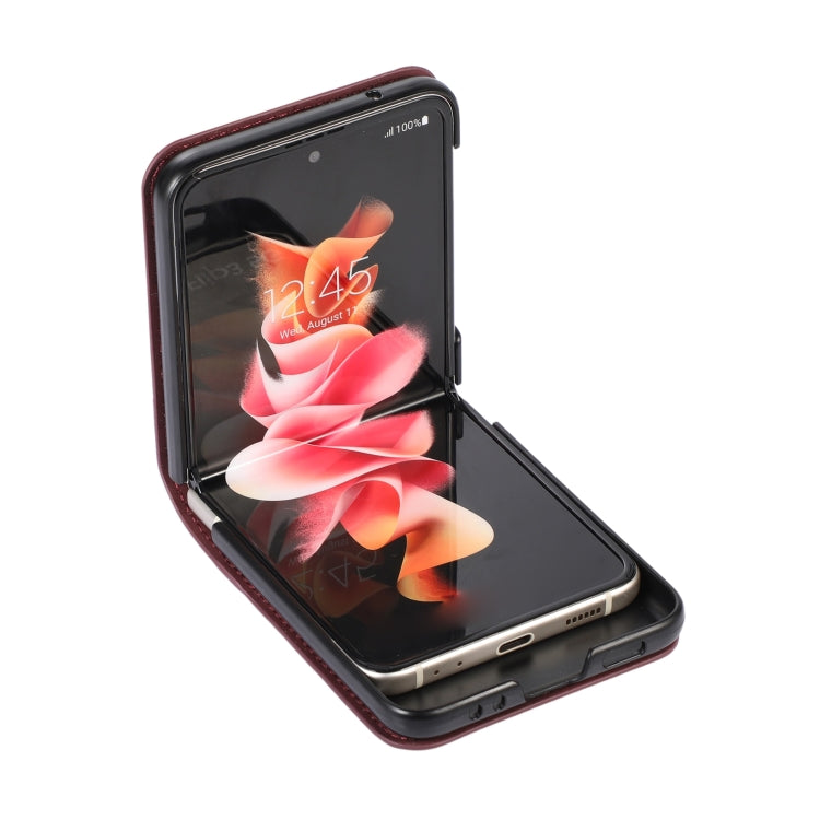 Funda de cuero para teléfono con ranura para tarjeta Samsung Galaxy Z Flip4 (marrón)
