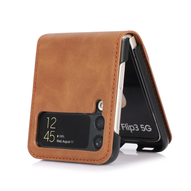 Funda de cuero para teléfono con ranura para tarjeta Samsung Galaxy Z Flip4 (marrón)