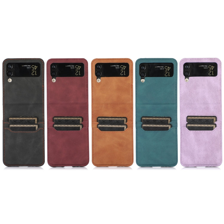 Funda de cuero para teléfono con ranura para tarjeta Samsung Galaxy Z Flip4 (marrón)