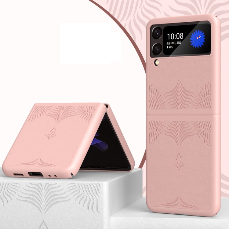Para Samsung Galaxy Z Flip4 5G Funda protectora para teléfono con textura de cuero en relieve (rosa)