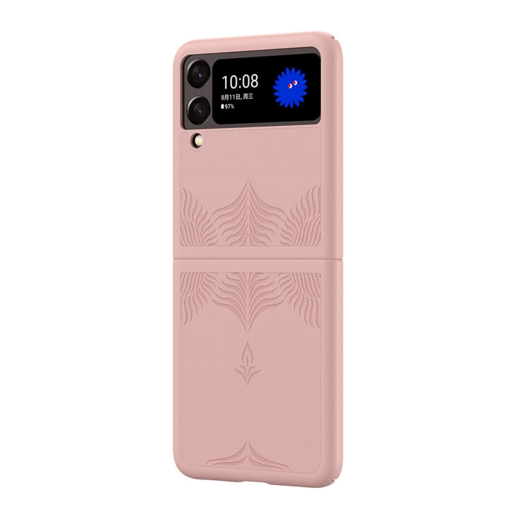 Para Samsung Galaxy Z Flip4 5G Funda protectora para teléfono con textura de cuero en relieve (rosa)