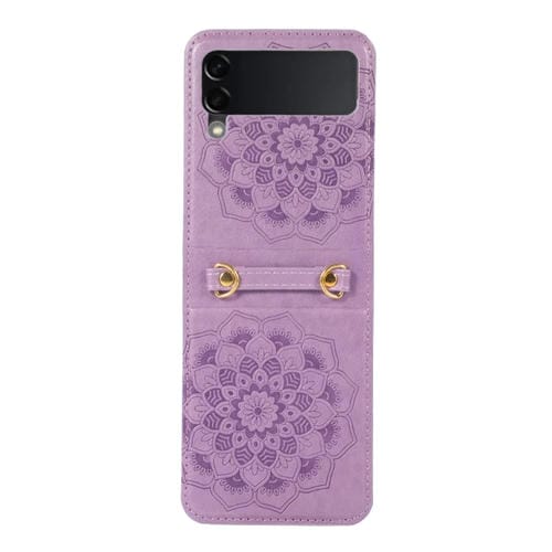 Funda de Cuero para Samsung Galaxy Z Flip4 Mandala Embossing Fold (Púrpura)